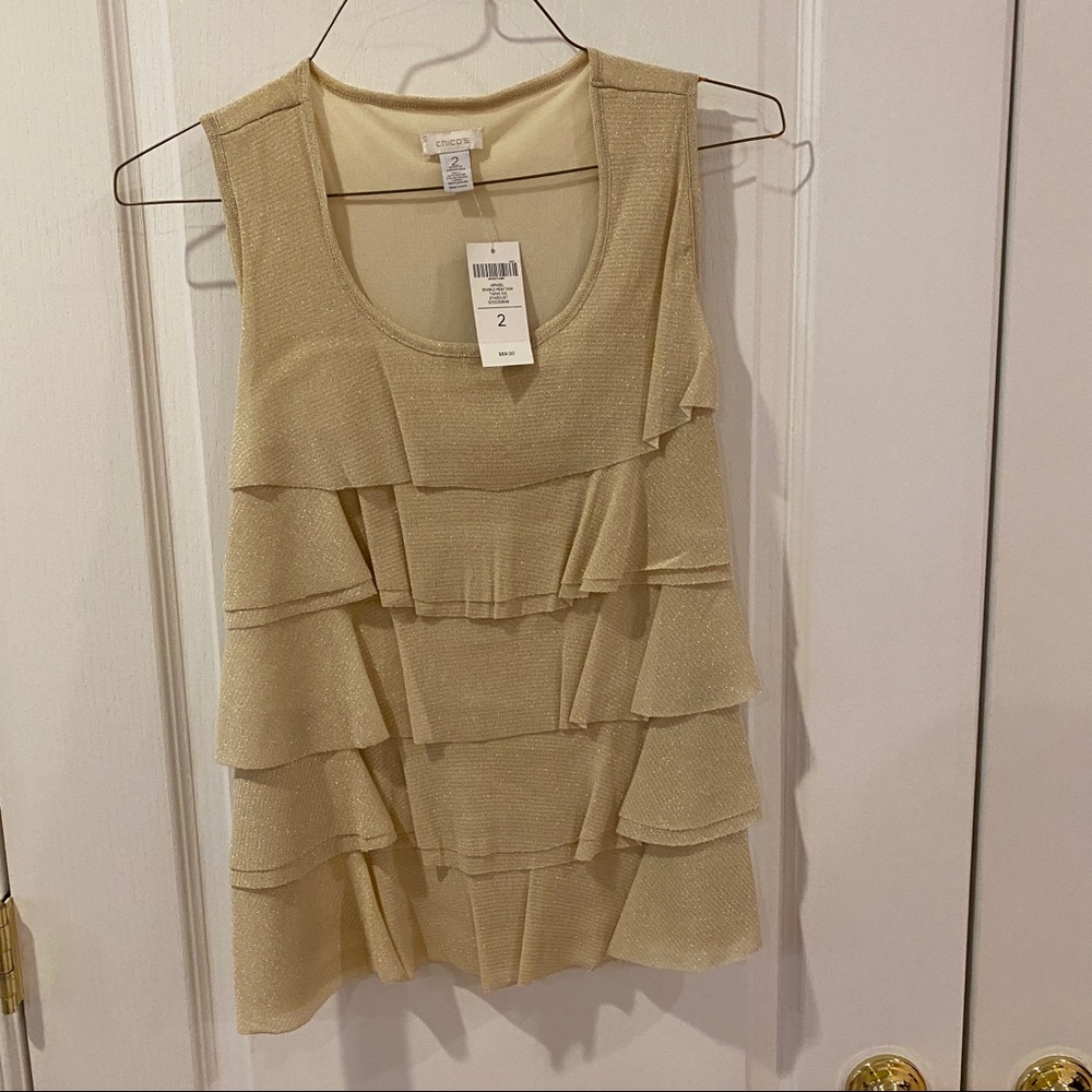Chico’s Gold Ruffled Tank Blouse BRAND NEW